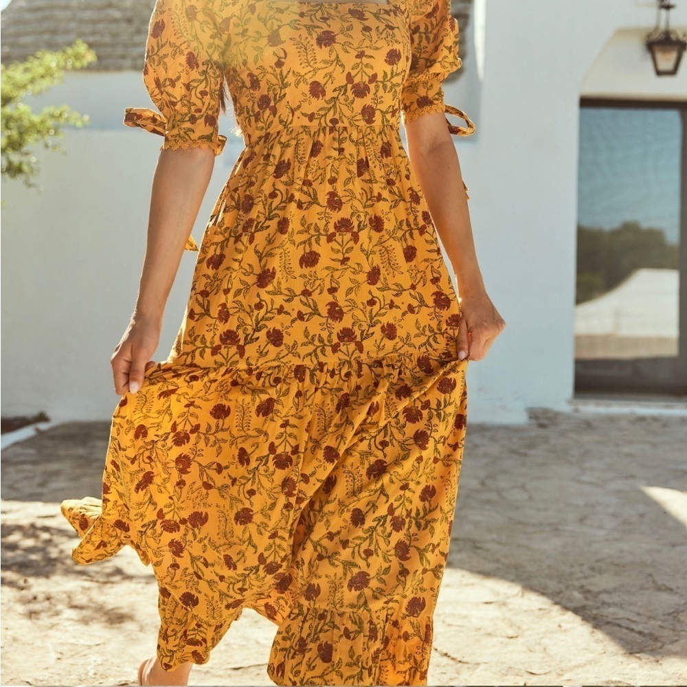 NWT $378 Eddy Barbara square neck Floral Yellow Dress Sz 2 - Picture 4 of 4